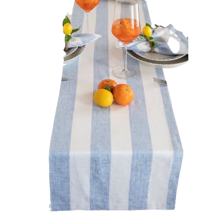 Solino Home 100% Pure Linen Table Runner | Cabana Stripe for Thanksgiving, Christmas
