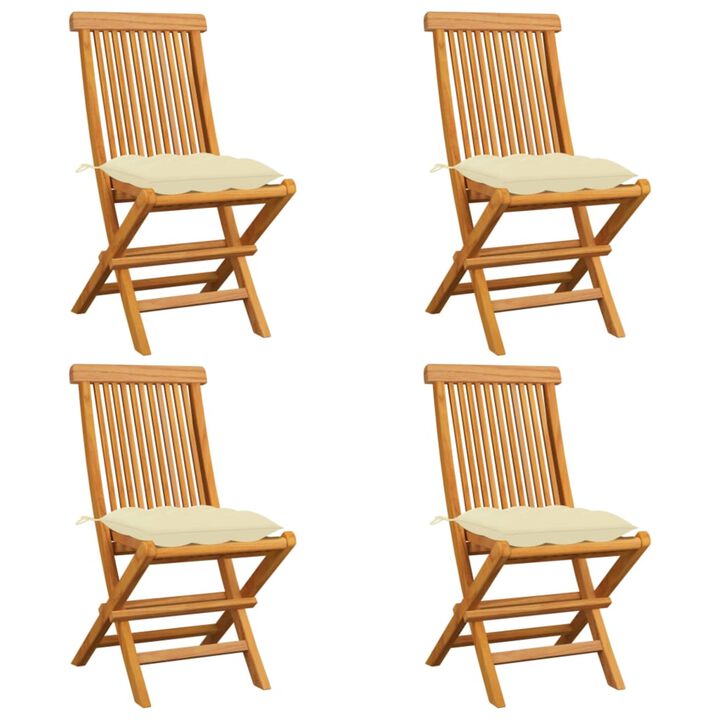 vidaXL Garden Chairs with Cream White Cushions 4 pcs Solid Teak Wood