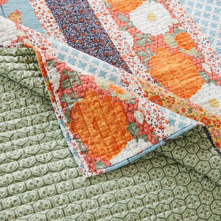 Nite 3pc King Quilt Set, Calico Floral Songbird Pattern, Cotton Microfiber