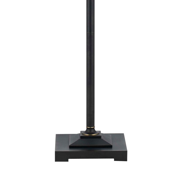 Metal Body Floor Lamp with Fabric Tapered Bell Shade, Beige and Black-Benzara