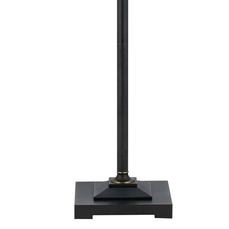 Metal Body Floor Lamp with Fabric Tapered Bell Shade, Beige and Black-Benzara