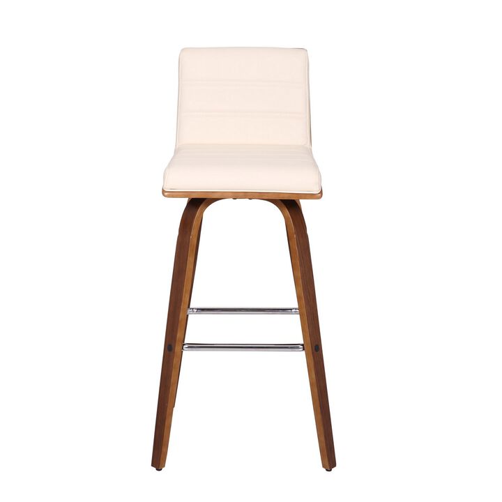 Leatherette Sloped Seat Barstool with Angled Legs, Cream-Benzara