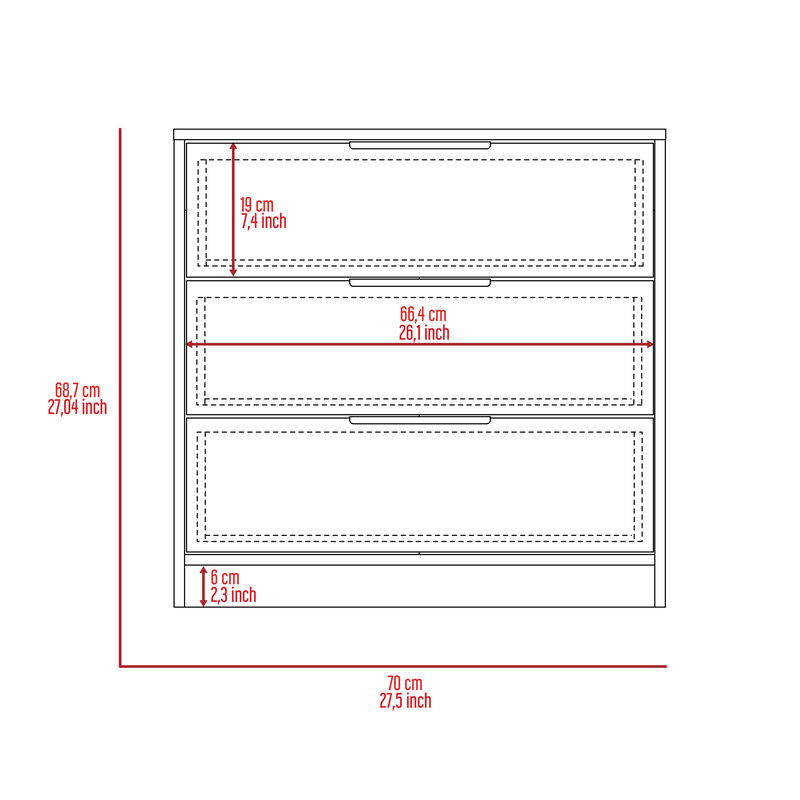 DEPOT E-SHOP Egeo 3 Drawers Dresser, Superior Top, White
