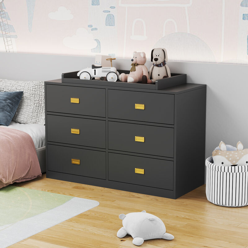 6-Drawer Gray Wood Kids Dresser Chest of Drawers Dresser Storage Organizer Cabinet 30.1 in. H x 45.1 in. W x 18.9 in. D