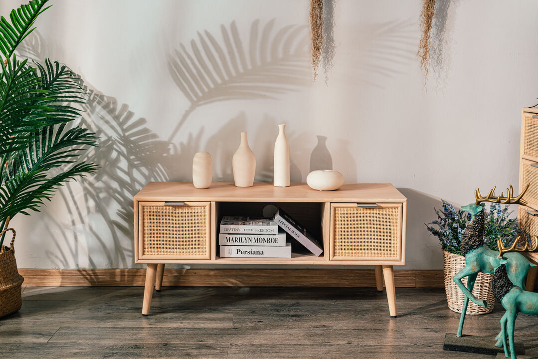 Scandinavian Solid Wood TV Stand with 2 Drawers