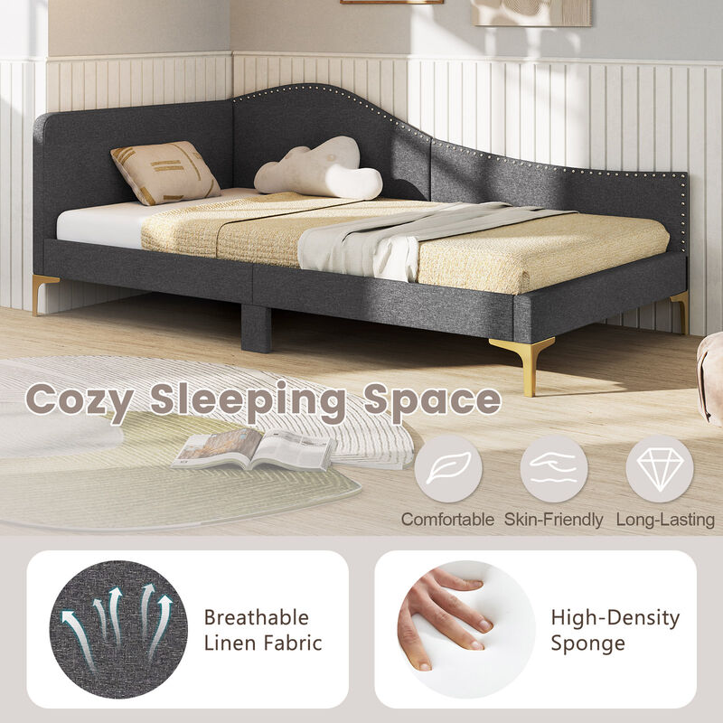 Rivet-Tufted Platform Bed with Metal Legs and Wood Slats for Modern Design and Sturdy Support