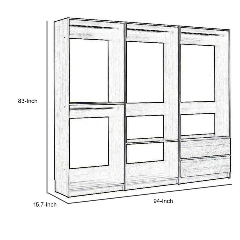 Dee Modular Closet System, 4 Clothing Racks, 2 Drawers, Dark Gray Wood - Benzara