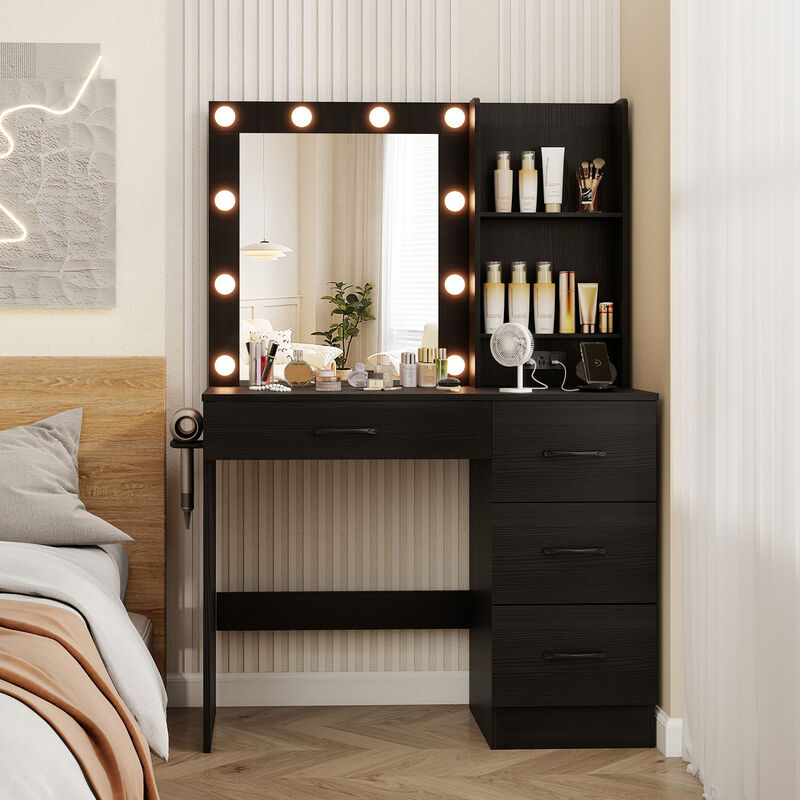 Vanity Desk with 3-Color Lights and Power Outlets