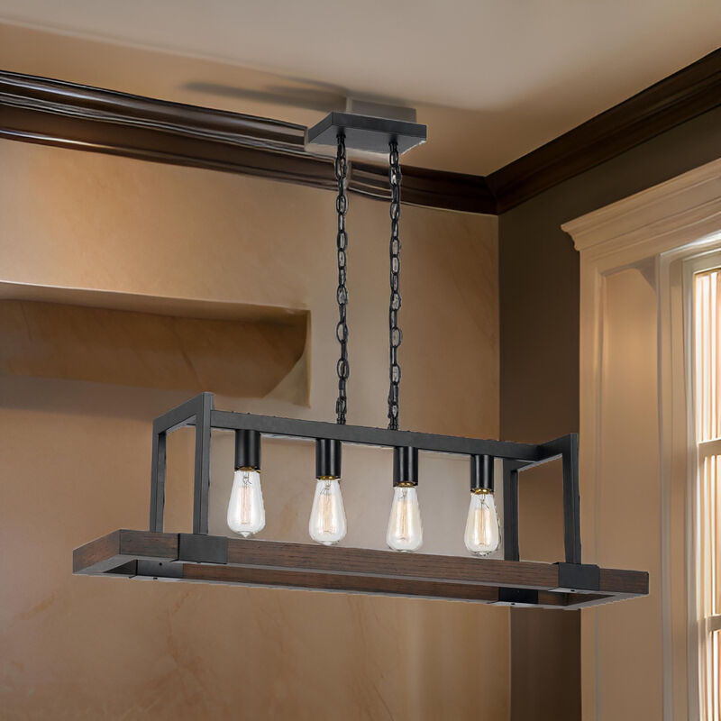 Watt Wood and Metal Chandelier with 6 Foot Chain