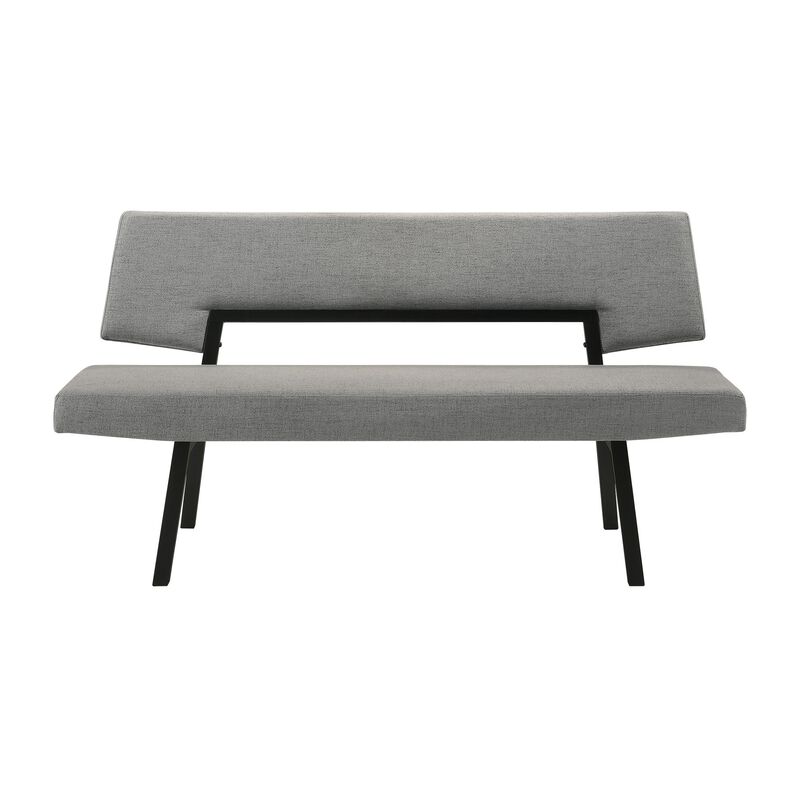 Yumi 5 Piece Dining Table Set, Chairs, Bench, Charcoal Fabric, Black - Benzara