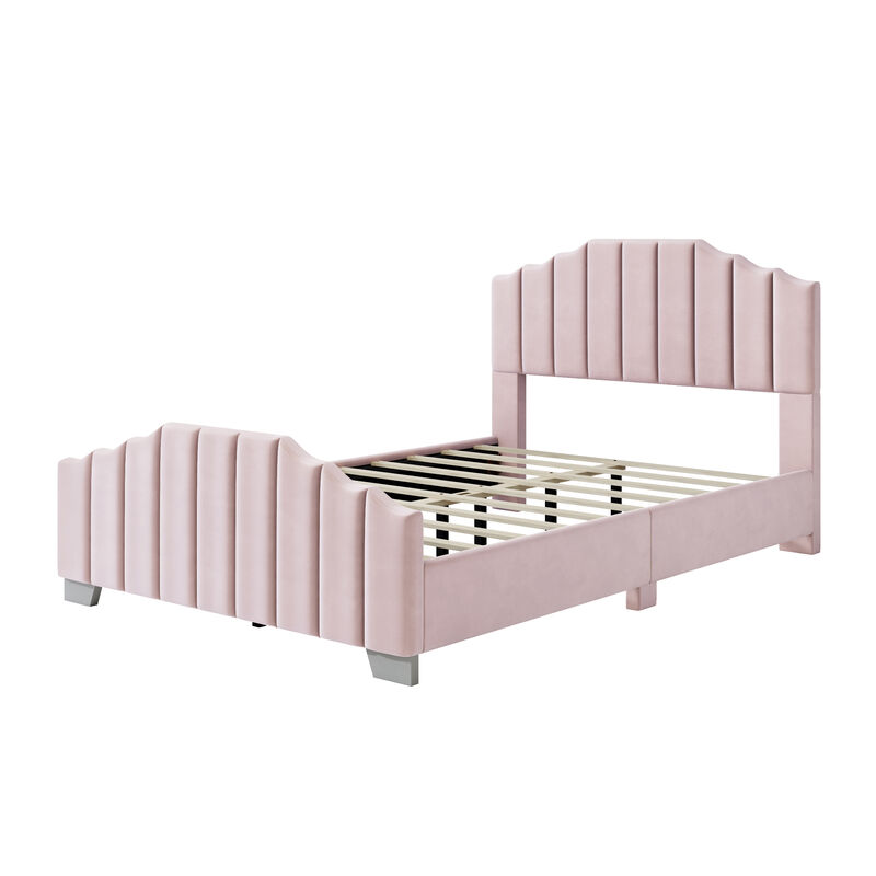 Merax Velvet Upholstered Platform Bed with Headboard