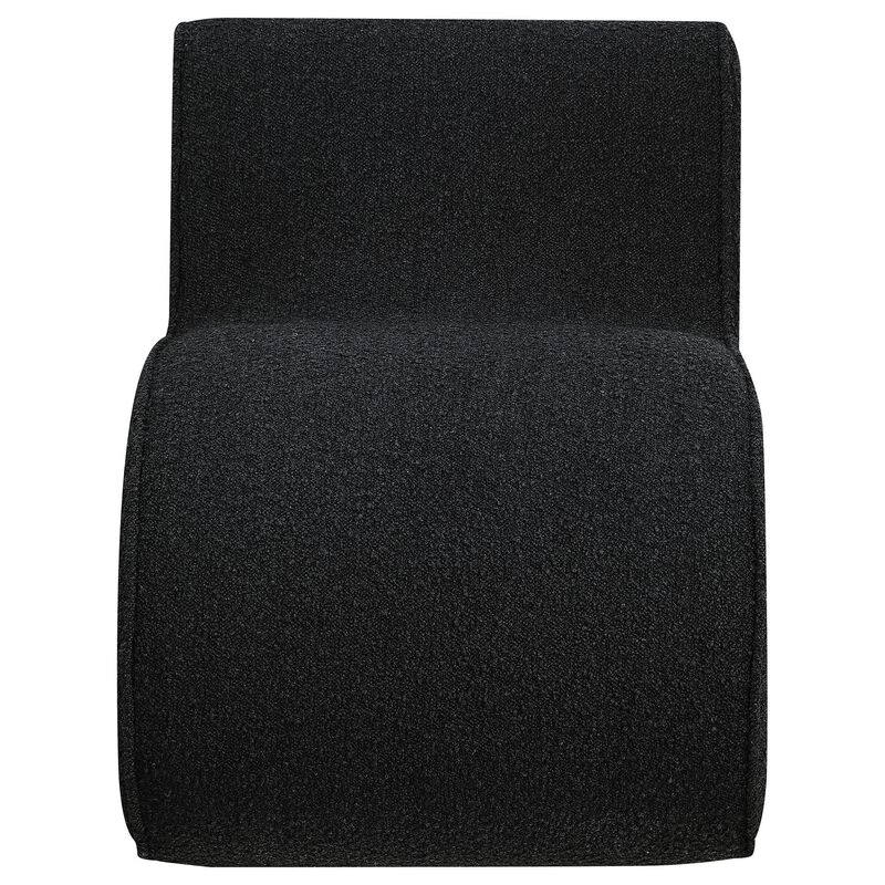 Zea Unique Accent Side Chair, Curved, Modern Gray Boucle Upholstery, Metal - Benzara