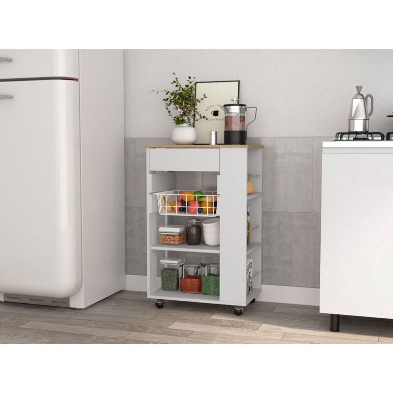 Streamdale Prospect 5-Shelf 1-Drawer Kitchen Cart White And Light Oak