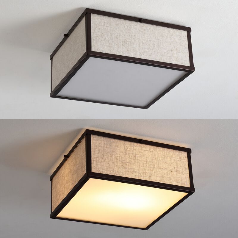 Grant 2-Light Minimalist Industrial Square Linen Iron LED Flush Mount