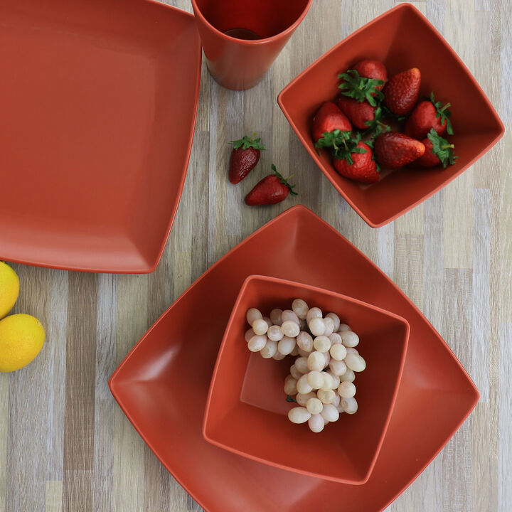 Gibson Home Grayson Melamine 12 Piece Square Dinnerware Set in Orange
