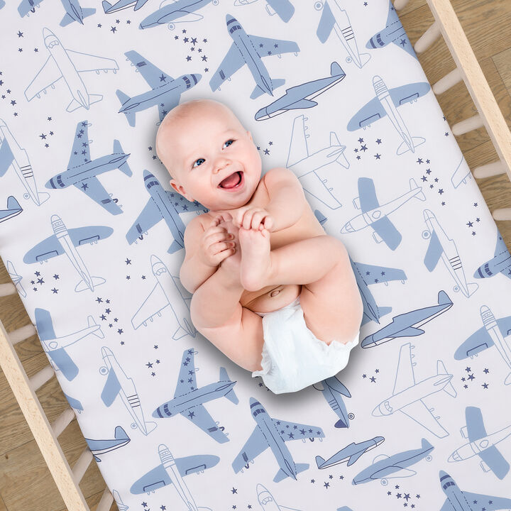 Bedtime Originals Little Aviator Airplane Baby/Toddler White Fitted Crib Sheet