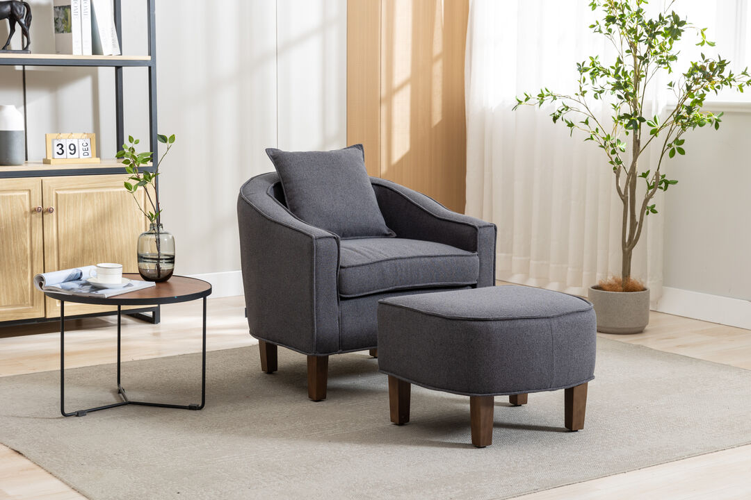 Accent Chair With Ottoman, Mid Century Modern Barrel Chair Upholstered Club Tub Round Arms
