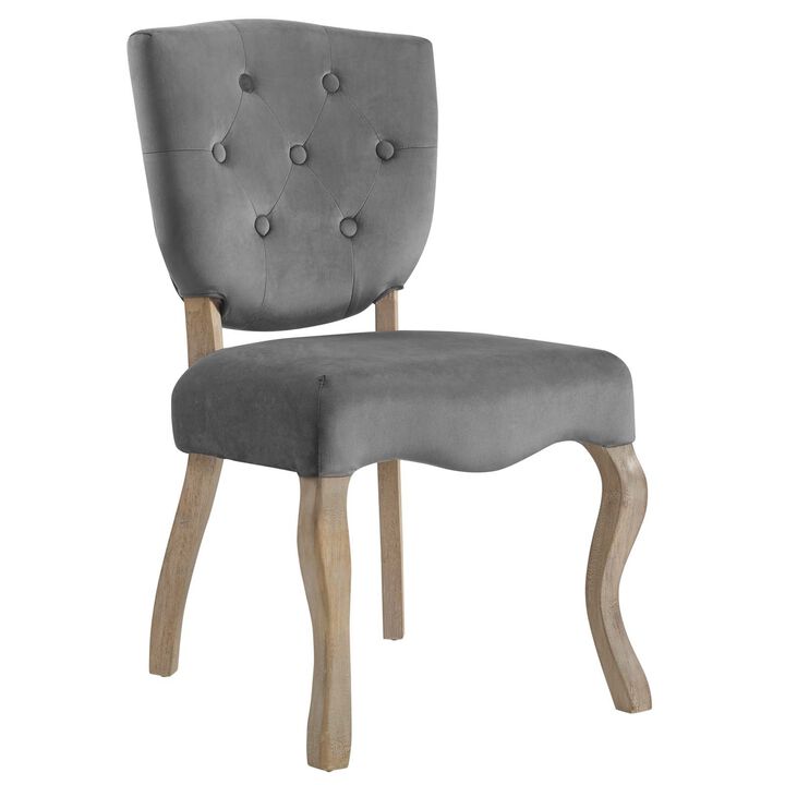 Modway Array French Vintage Tufted Performance Velvet Weathered Wood Dining Chair in Gray