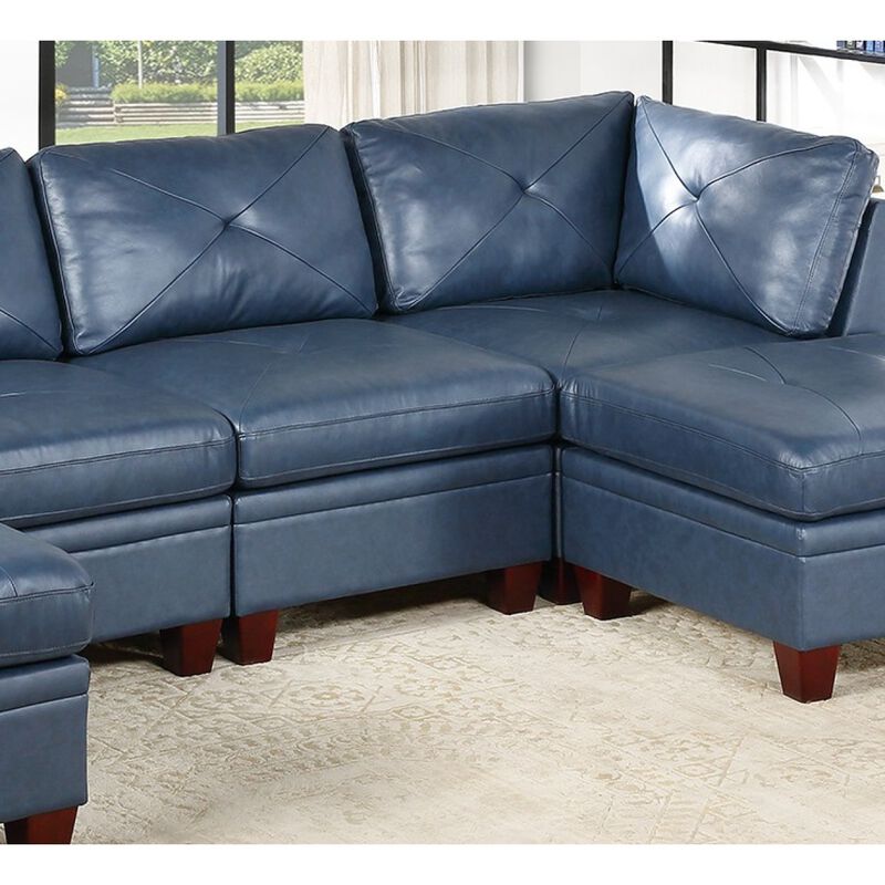 Contemporary Genuine Leather 1 Piece Armless Chair Ink Blue Color Tufted Seat