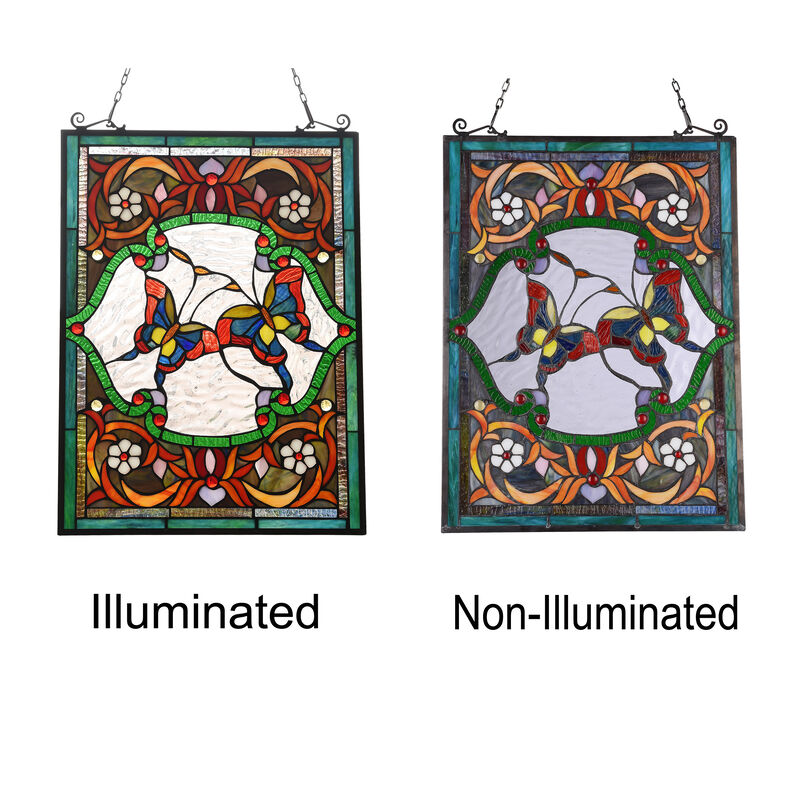 Lighting ANNABELLA Tiffany-style Animal Design Window Panel 18" x 25" - Benzara