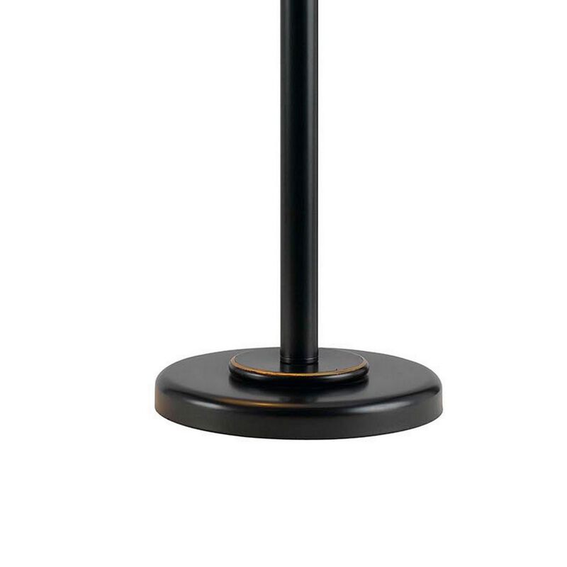 3 Way Metal Body Table Lamp with Swing Arm and Conical Fabric Shade, Black-Benzara