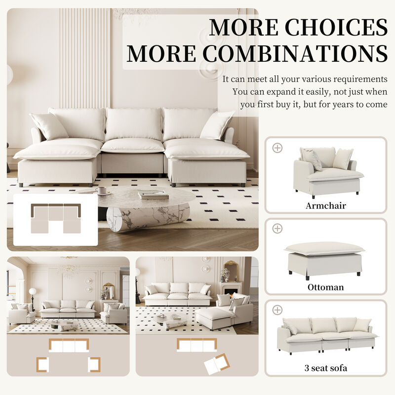 Merax Chenille Sectional Sofa with Ottoman