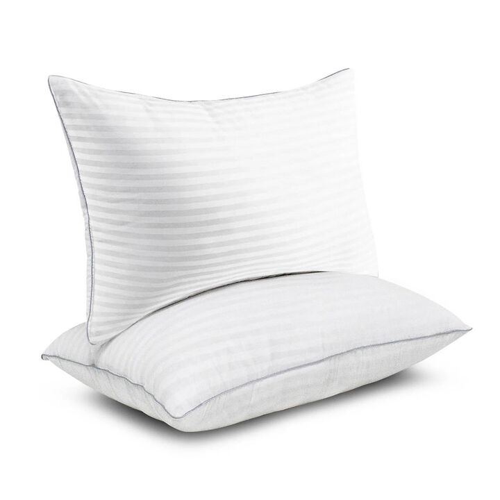 Hivvago Set of 2 Machine Washable Down Alternative Bed Pillow with Cotton Cover   Queen