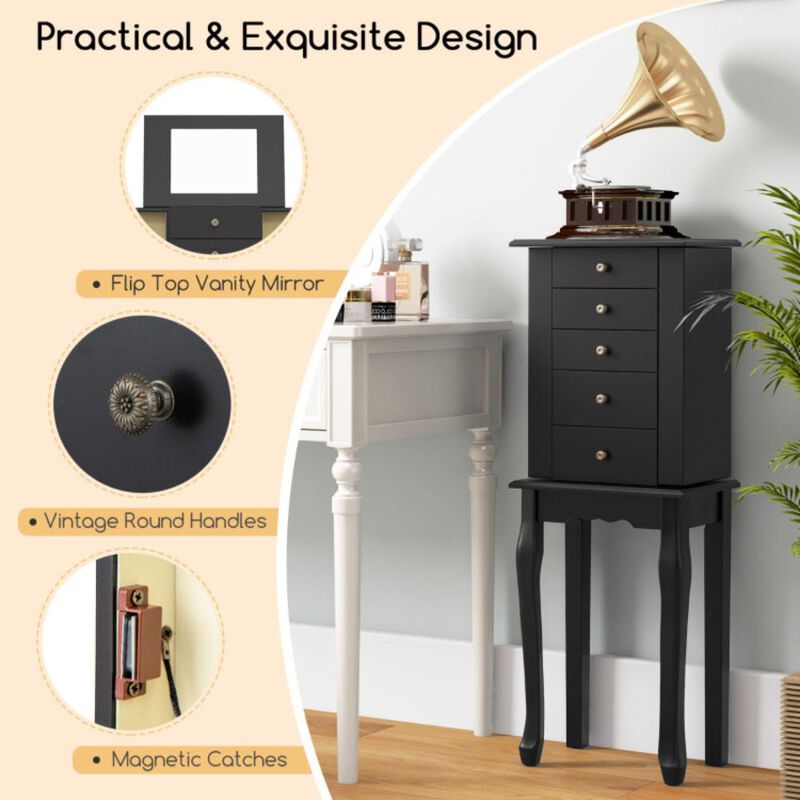 Hivvago 2 Colors Armoire Storage Standing Jewelry Cabinet with Mirror-Black