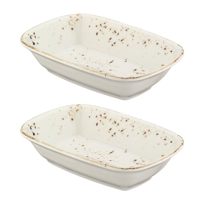Grain 5.5" x 4" x h:1.25" 7 oz. Rectangular Decorated Porcelain Deep Plate (Set of 2)