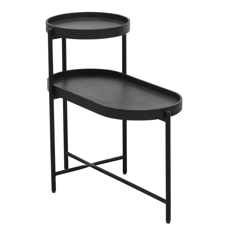 2-Tier Side Table with Storage Sofa Table for Living Room Metal Frame & Wooden Desk End Table