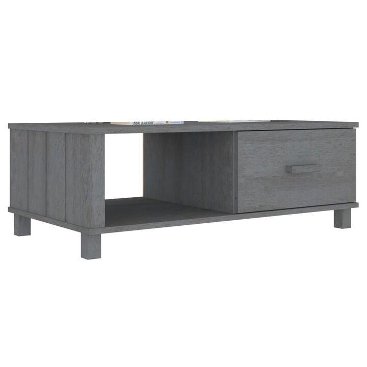 Coffee Table, 39 Inch, Rectangular Top, Solid Pine Wood, Dark Gray - Benzara