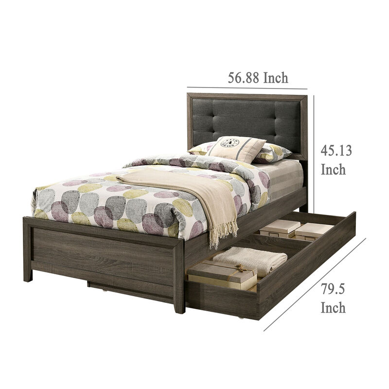 Meli Full Size Bed, Tufted Fabric Upholstery, Dark Gray Solid Wood - Benzara