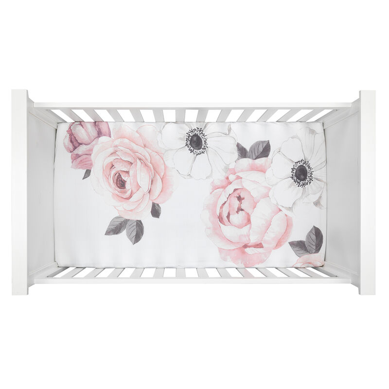 Lambs & Ivy Floral Garden Watercolor/Pink Linen 5-Piece Baby Crib Bedding Set
