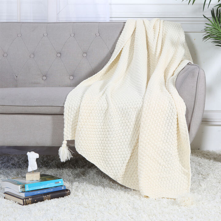 Legacy Decor Soft Knit Decorative Throw Blanket with Tassels, Charcoal Color 50” x 70”