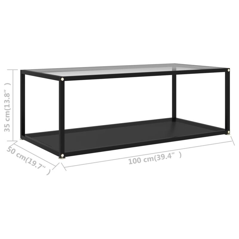vidaXL Tea Table Transparent and Black 39.4"x19.7"x13.8" Tempered Glass