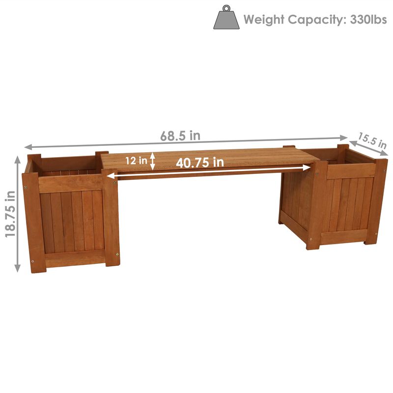 Sunnydaze Meranti Wood Outdoor Bench with Planter Boxes