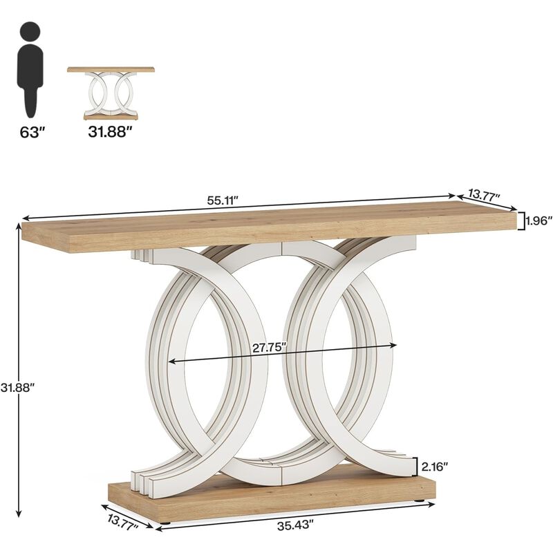 Console Table with Geometric Base, Modern Hallway Table, Wooden Entryway Table, Foyer Sofa Table, Unique Long Accent Table for Decoration, Deck Boxes