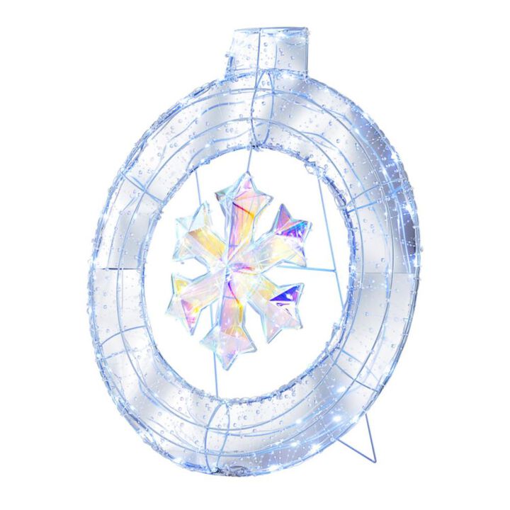 Hivvago 33 Inch Lighted Snowflake Wreath with Hanging Ring and Support Bracket