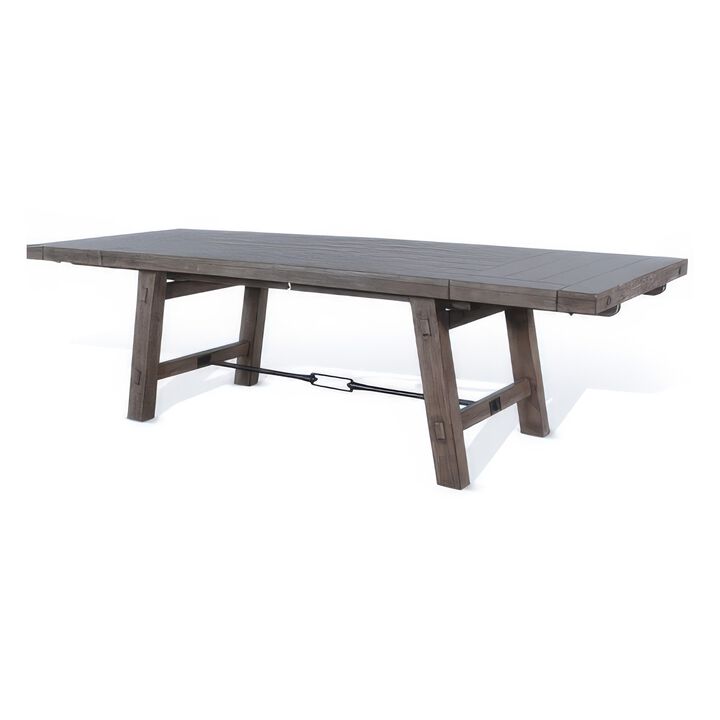 Yael Dining Table, Light Brown Mahogany Wood, Extendable 76-106 Inch - Benzara