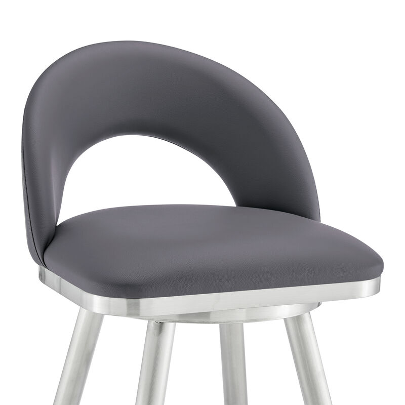 Lottech Swivel Stool in Brushed Stainless Steel with Black Faux Leather