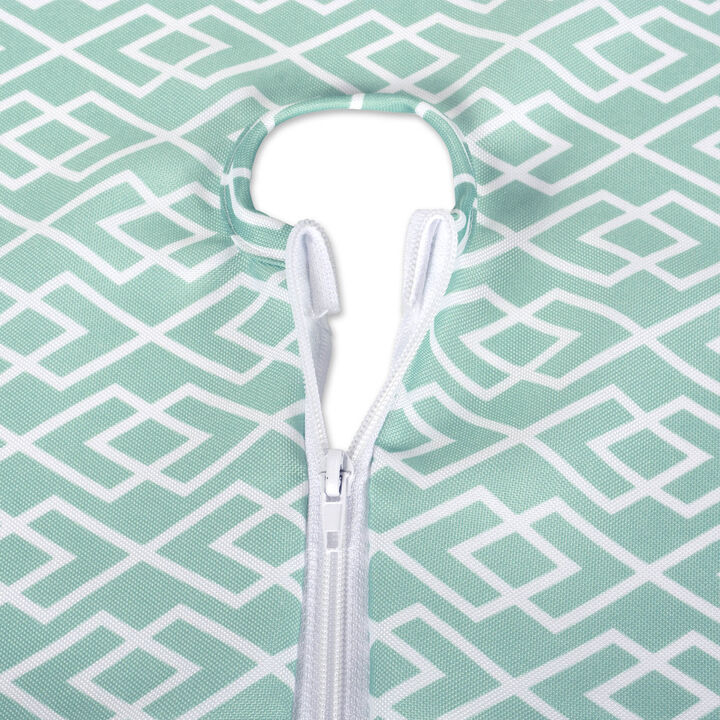 108" Aqua Blue and White Diamond Rectangular Outdoor Table Runner with Zipper