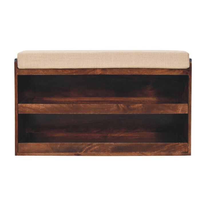 Artisan Furniture Solid Wood California Walnut & Mud Linen Pull out Shoe Bench