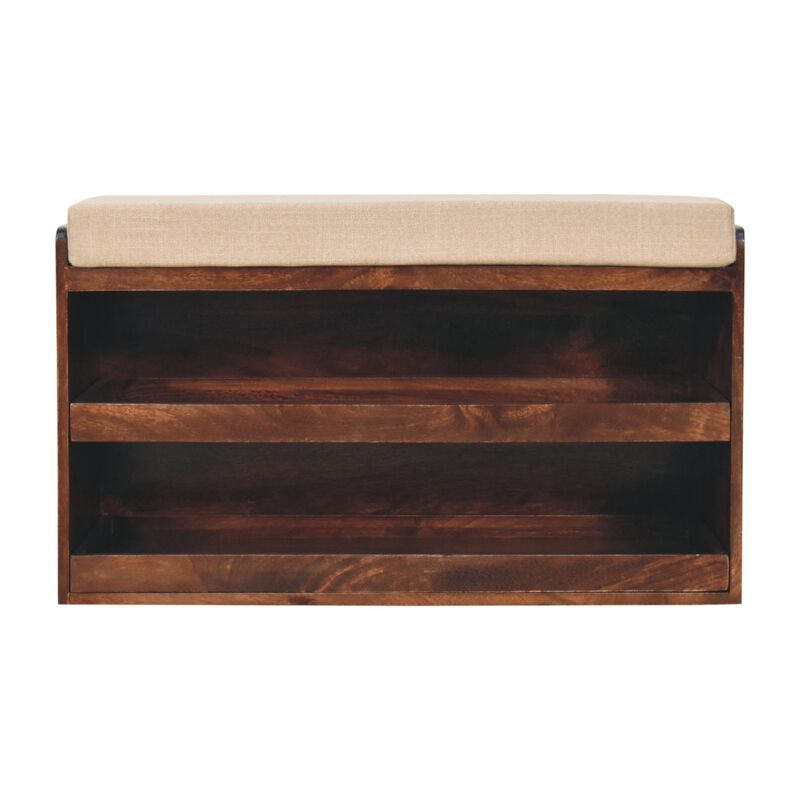 Artisan Furniture Solid Wood California Walnut & Mud Linen Pull out Shoe Bench