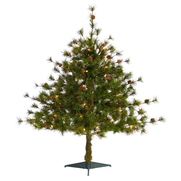 Nearly Natural Colorado Mountain Pine Artificial Christmas Tree with Clear Lights. Bendable Branches and Pine Cones