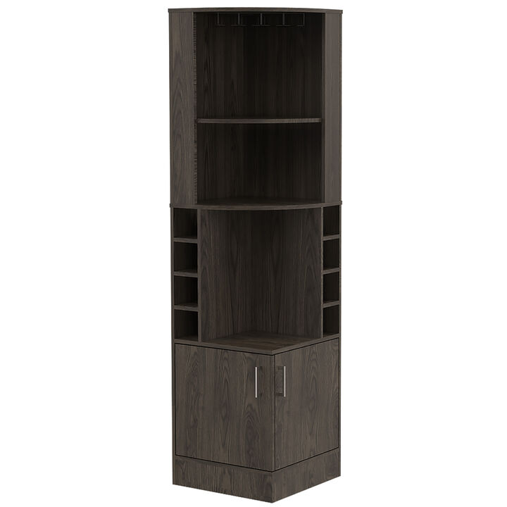 DEPOT E-SHOP Egina Corner Bar Cabinet, Two External Shelves, Dark Walnut