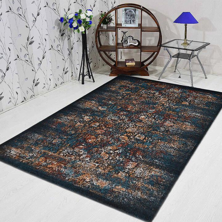 RUGSOTIC CARPETS MACHINE MADE HEATSET POLYPROPYLENE AREA RUGS  - 4'x6', Rectangle Shape, Blue Color, Classic Oriental Traditional  Design, Midium Pile Machine Made Area Rugs (M00053)