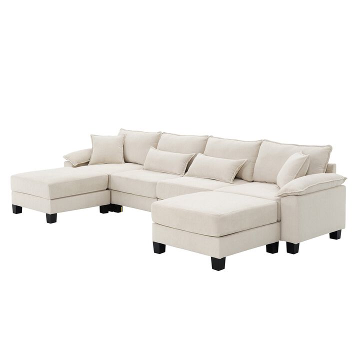 MONDAWE Corduroy Modular Sectional Sofa,U Shaped Couch with Armrest Bags,6 Seat Freely Combinable Sofa Bed Indoor Furniture for Living Room