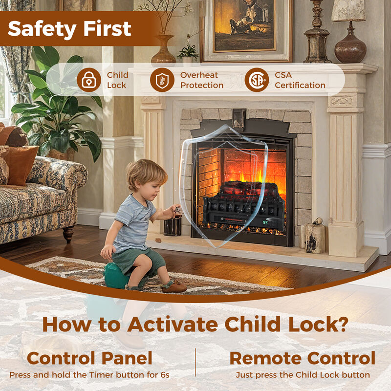 Infrared Quartz Electric Fireplace with Pinewood Log Heater and Adjustable Flame for Cozy Home Heating
