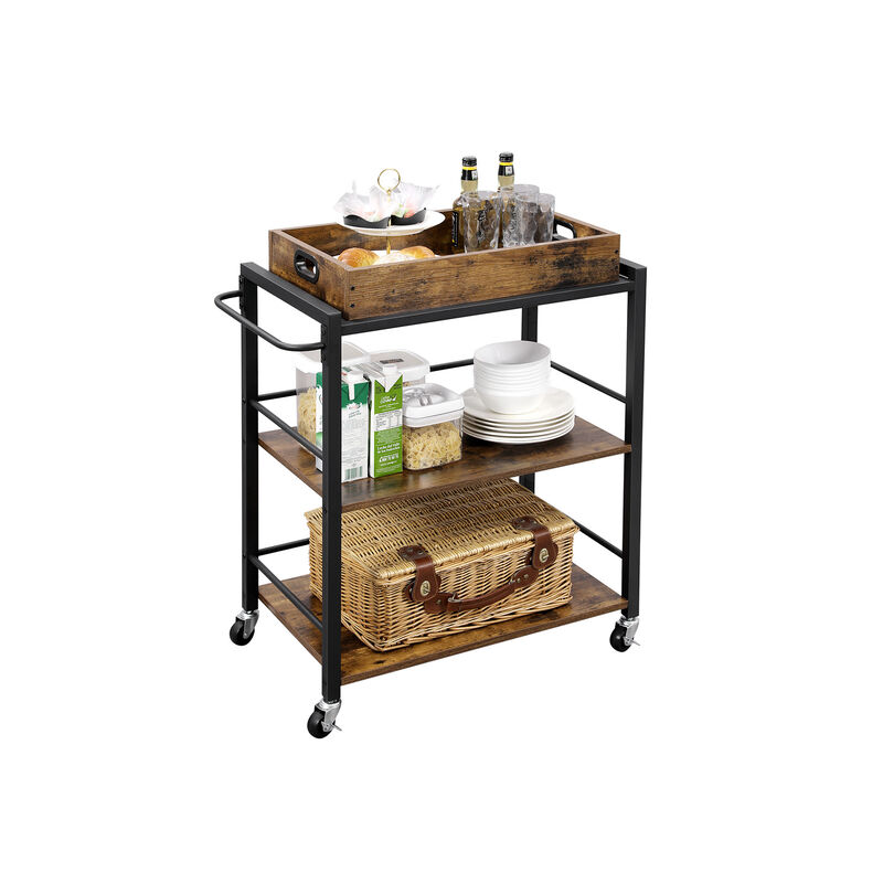 3-Tier Bar Cart with Wheels - Kitchen Serving Cart with Universal Casters, Brakes, and Leveling Feet