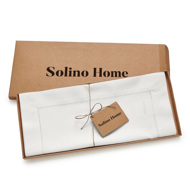 Solino Home Cotton Linen Hemstitch Table Runner for Thanksgiving, Christmas